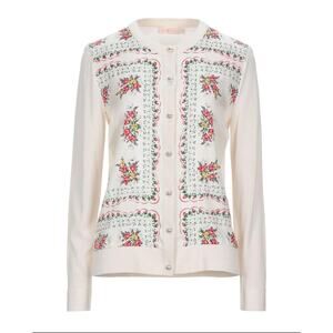 Tory Burch Cream Silk Garden Veil Printed Cardigan Medium